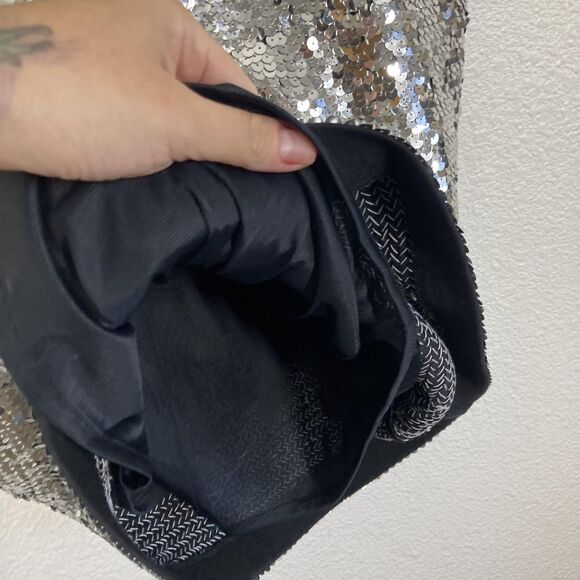 Vintage Eleanor P Brenner Sequin Sheath Dress Womens Small Silver Sleeve 90s - Picture 14 of 16